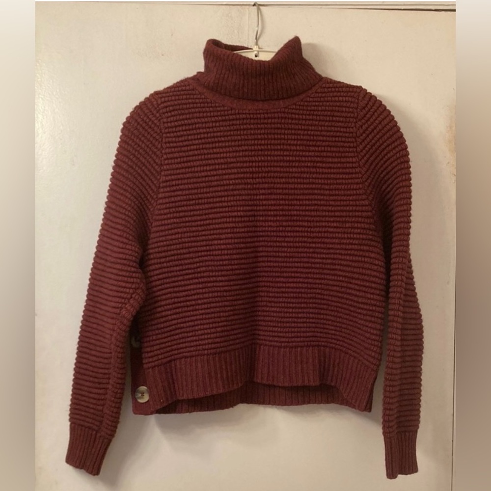 Súper Cute Madewell Burgundy Buttons Turtle Neck Cotton Sweater Size S